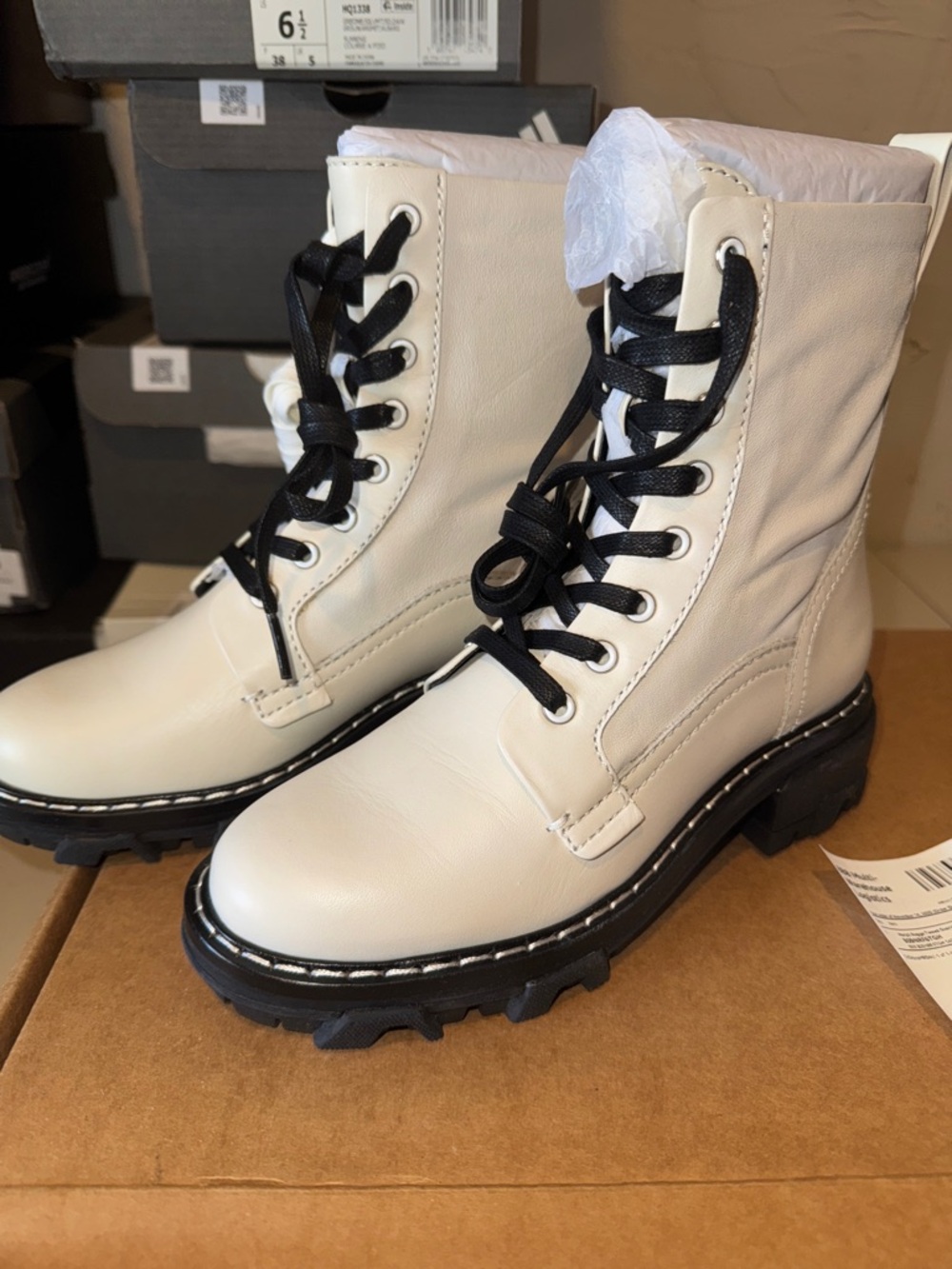 rag & bone Cream Lace-Up Combat Boots with Black Laces